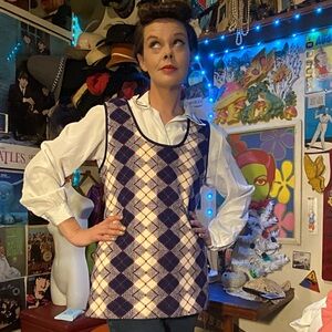 Vintage 60s Rothschild Blue and Red Argyle Sleeveless Blouse